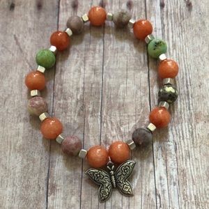 NWT Handmade mixed stone beaded butterfly bracelet